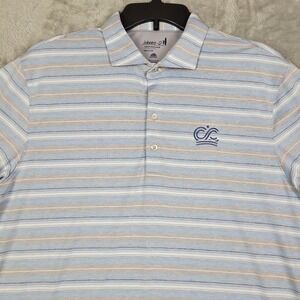 Johnnie-O Polo Shirt Mens Medium Blue Grey and White Striped Golf Performance